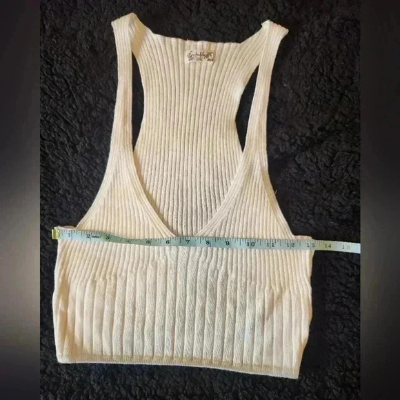 Free People Off-White Deep V-Neck Sleeveless Knit Top, see measurements - Picture 3 of 7